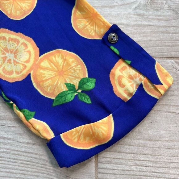 Everly Womens Blue Lemon Print 3/4 Sleeves Blouse Size Small‎ - Picture 4 of 7